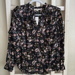 LOFT Black Floral Blouse